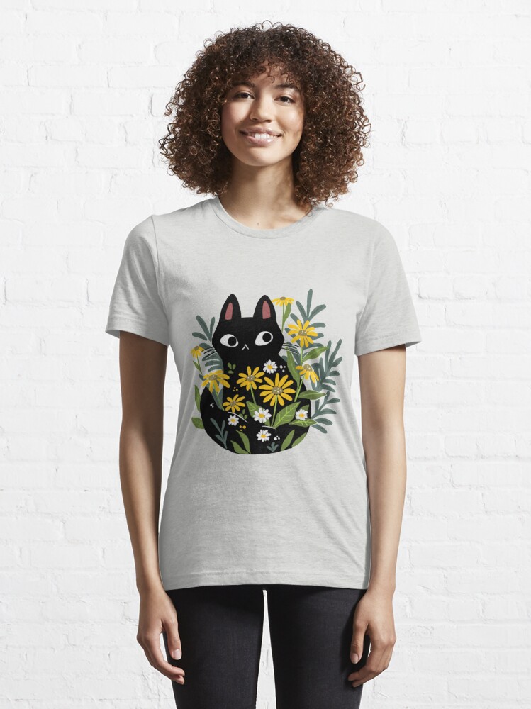 Discover Black cat with flowers  Essential T-Shirt