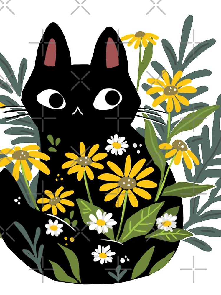 Black cat with flowers by michelledraws