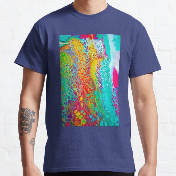 "Cellular Rainbow" - Acrylic Paint Pour Classic T-Shirt