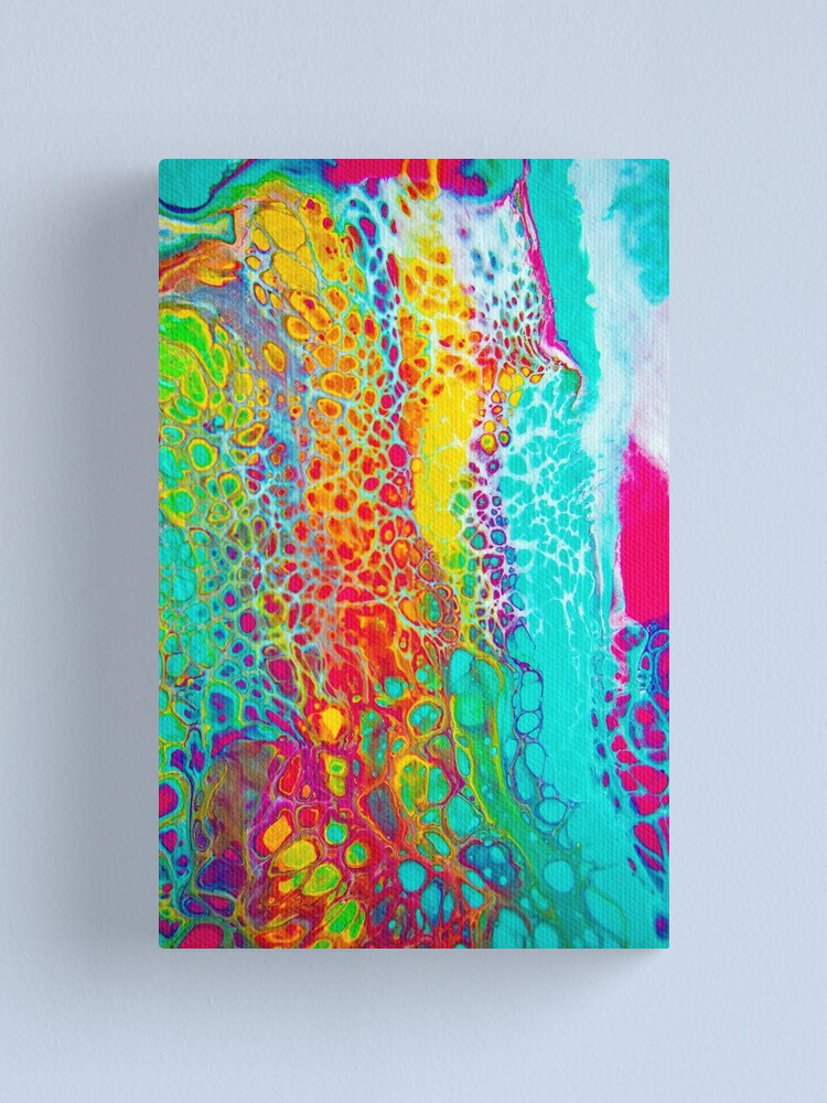 Cellular Rainbow - Acrylic Paint Pour Canvas Print for Sale by