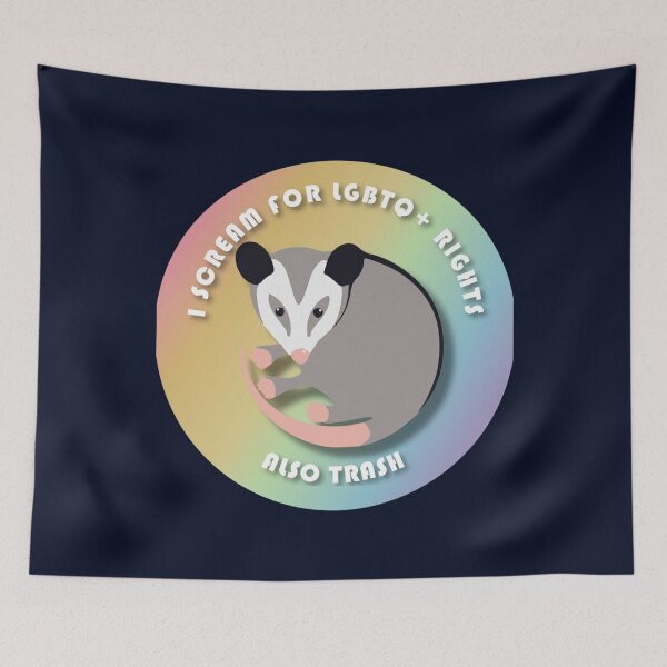 Item preview, Opossum screams for LGBTQ+ Rights and trash   designed and sold by KazsMannequin.
