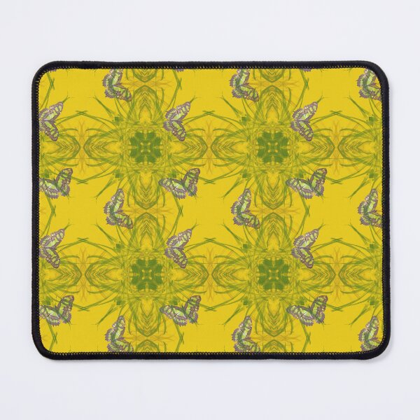 Item preview, Butterfly and grasses, drawn geometric repeating pattern, yellow background - WelshDesigns designed and sold by welshdesigns.