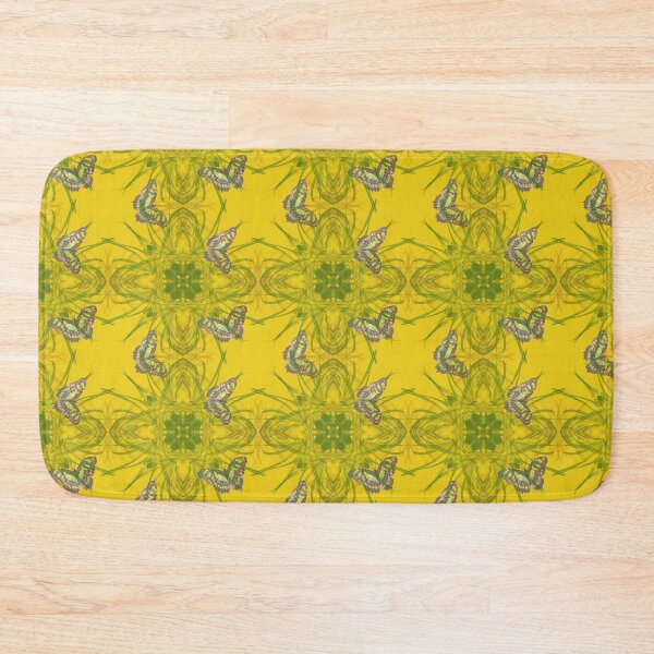 Item preview, Butterfly and grasses, drawn geometric repeating pattern, yellow background - WelshDesigns designed and sold by welshdesigns.