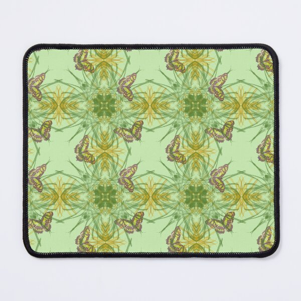 Item preview, Butterfly and grasses, drawn geometric repeating pattern, lime green background - WelshDesigns designed and sold by welshdesigns.