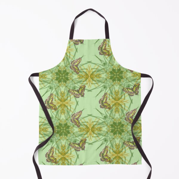 Item preview, Butterfly and grasses, drawn geometric repeating pattern, lime green background - WelshDesigns designed and sold by welshdesigns.