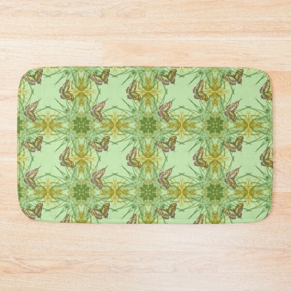 Item preview, Butterfly and grasses, drawn geometric repeating pattern, lime green background - WelshDesigns designed and sold by welshdesigns.