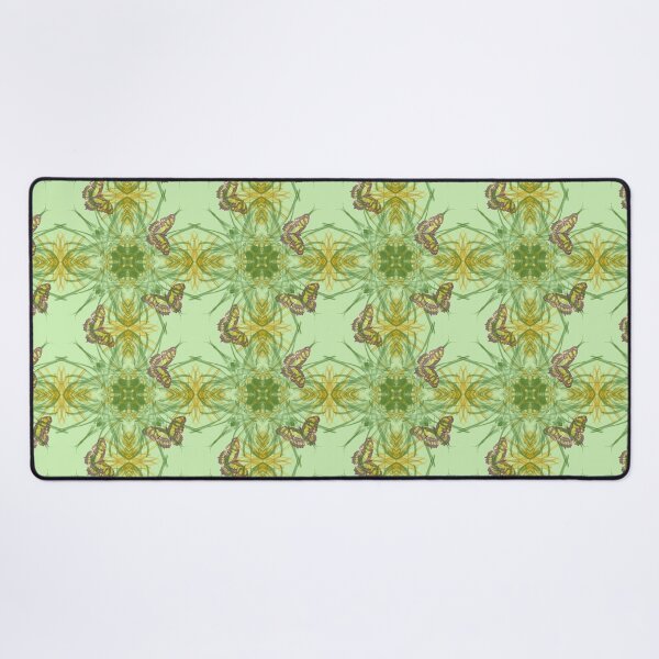 Item preview, Butterfly and grasses, drawn geometric repeating pattern, lime green background - WelshDesigns designed and sold by welshdesigns.
