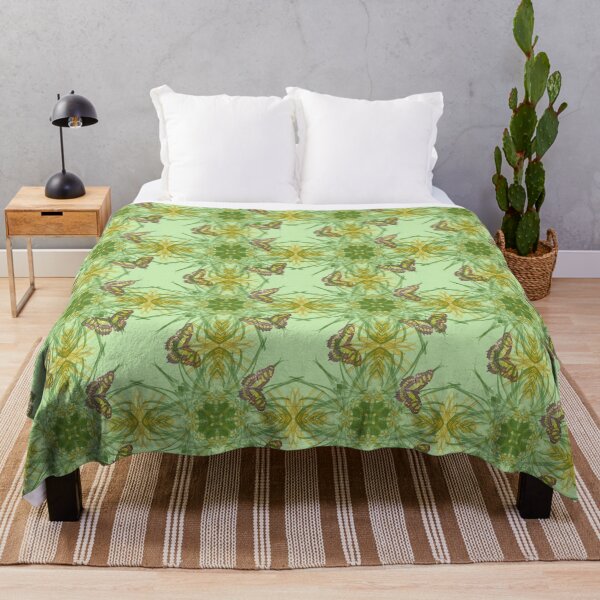 Item preview, Butterfly and grasses, drawn geometric repeating pattern, lime green background - WelshDesigns designed and sold by welshdesigns.