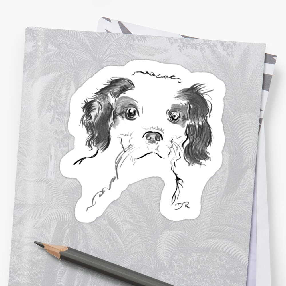 "Cavalier King Charles Spaniel Puppy Drawing" Sticker by douglasrickard