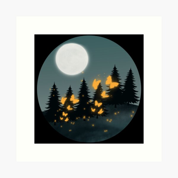 Butterflies and Moon Print Art Print