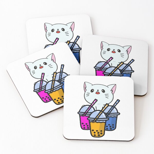 Item preview, Aesthetic cat drinking boba designed and sold by RecStore.