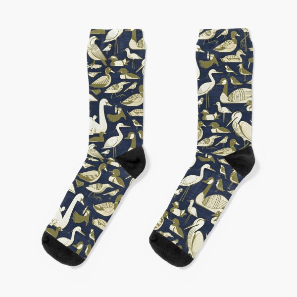 Water birds - Navy Socks for Sale by appleyards