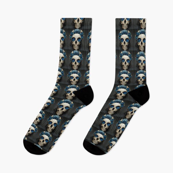 Artikelvorschau, Cyberpunk-Gothic-Totenkopf mit schönen blauen, goldenen Rosen - V2 entworfen und verkauft von DarkDesign69.