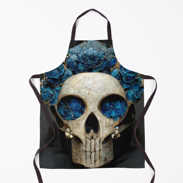 Item preview, Cyberpunk gothic skull with beautiful blue, gold roses - V2 designed and sold by DarkDesign69.