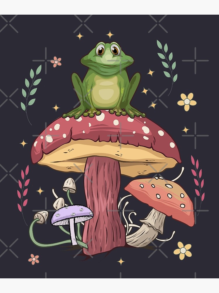 Disover Cottagecore Cute Mushroom Frog Premium Matte Vertical Poster