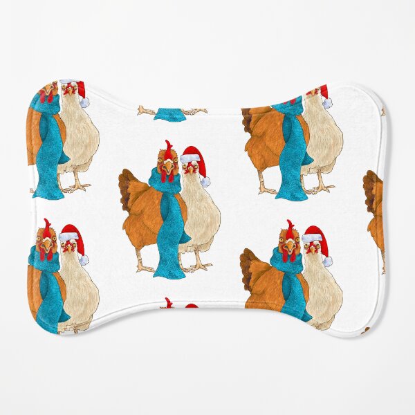 Silly Chickens in Scarves and Santa Hats Dog Mat