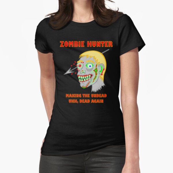 Zombie Hunter Funny Cartoon Walker Undead Head Fitted T-Shirt