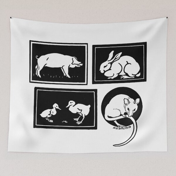 Item preview, Pig, Rabbit, Ducks, Rat, Mouse Woodcut Print  designed and sold by Old Soul Vintage .