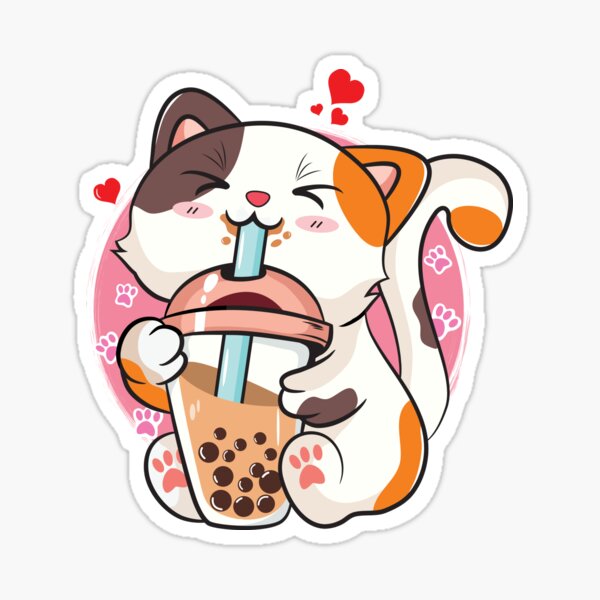 Kawaii Cat Bubble Tea Sticker by Me - Pixels