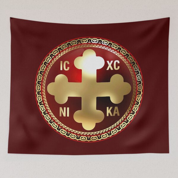 Item preview, Greek Orthodox Cross Red Gold Black ICXC NIKA designed and sold by Yiorgos Designs.