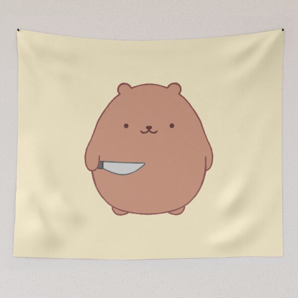 Item preview, stabby bear (light yellow bg) designed and sold by DesignByJennyyy.