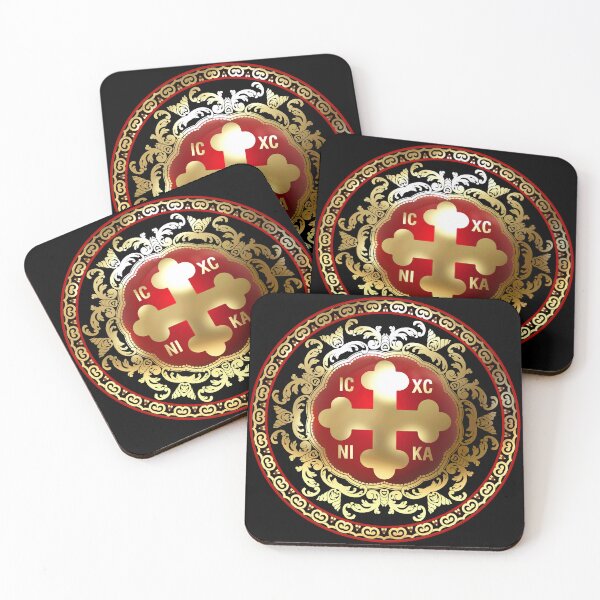Item preview, Greek Orthodox Cross Red Gold Black Ornate ICXC NIKA designed and sold by Yiorgos Designs.