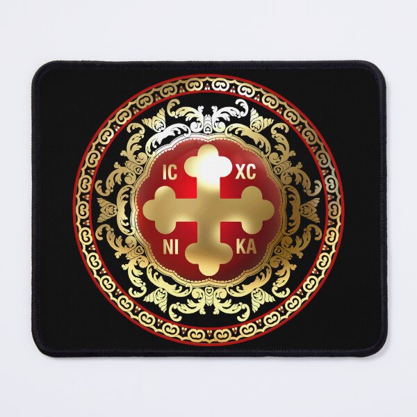 Item preview, Greek Orthodox Cross Red Gold Black Ornate ICXC NIKA designed and sold by Yiorgos Designs.