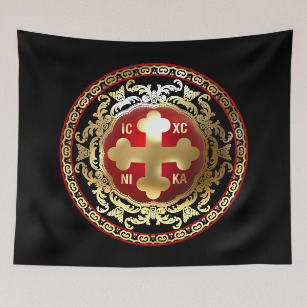 Item preview, Greek Orthodox Cross Red Gold Black Ornate ICXC NIKA designed and sold by Yiorgos Designs.