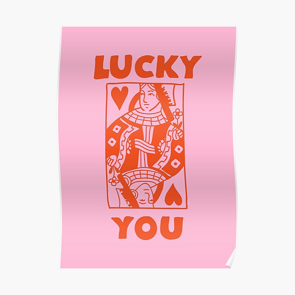 Lucky You Queen Of Hearts Card Retro Pink and Orange Lucky You Queen Of Hearts Card Retro Pink and Orange