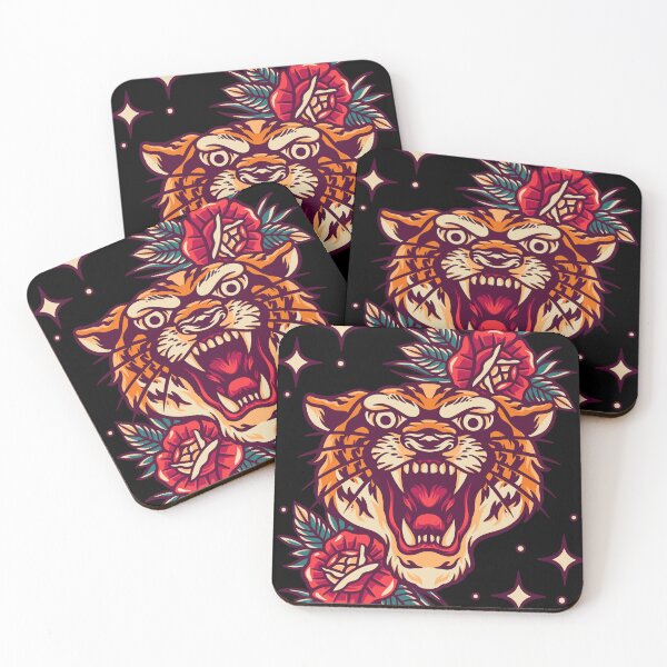 Item preview, Tiger And Roses Retro Illustration designed and sold by STR Graphs.