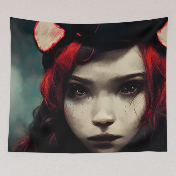 Item preview, Beautiful Red Hair Girl Face in a Cat Minimalist Cosplay designed and sold by SingularityGeek.