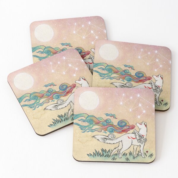 Amaterasu Wolf Coasters (Set of 4)
