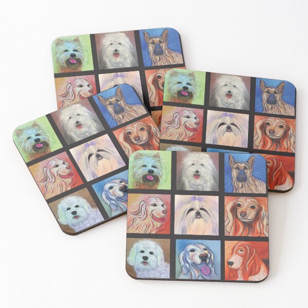 Item preview, Dog Quilt. A grouping of abstract dog paintings arranged in a quilt pattern. Nine images of canine fun. Colorful images of happy dogs. designed and sold by KarenZuk.