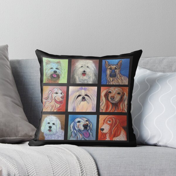 Item preview, Dog Quilt. A grouping of abstract dog paintings arranged in a quilt pattern. Nine images of canine fun. Colorful images of happy dogs. designed and sold by KarenZuk.