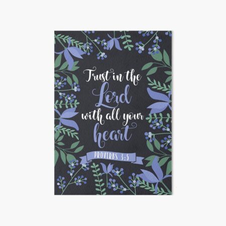 Blue Floral Flower Print Framed Background Proverbs 3:5 Bible Verse