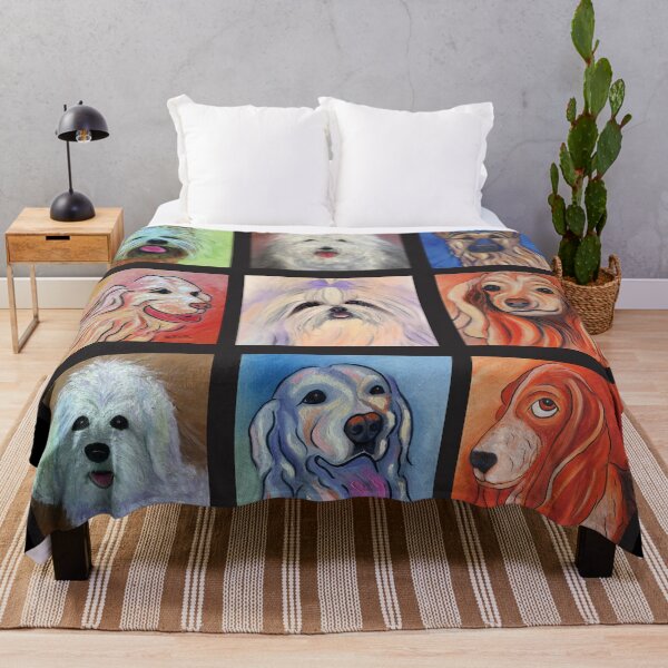 Item preview, Dog Quilt. A grouping of abstract dog paintings arranged in a quilt pattern. Nine images of canine fun. Colorful images of happy dogs. designed and sold by KarenZuk.