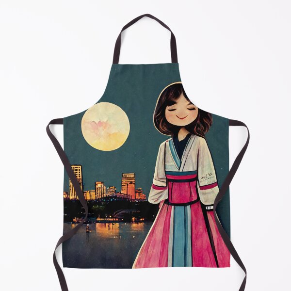 Item preview, Cute Japanese Girl wearing a Hanbok at Night with Double Moons - Cut Out Style designed and sold by SingularityGeek.