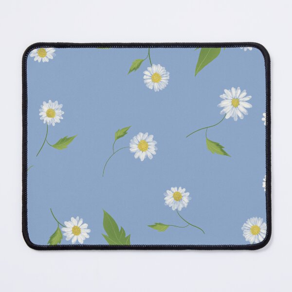Artikelvorschau, Weiße niedliche und einfache Blumen mit grünen Blättern und blauem Hintergrund entworfen und verkauft von DArtDByMariam.