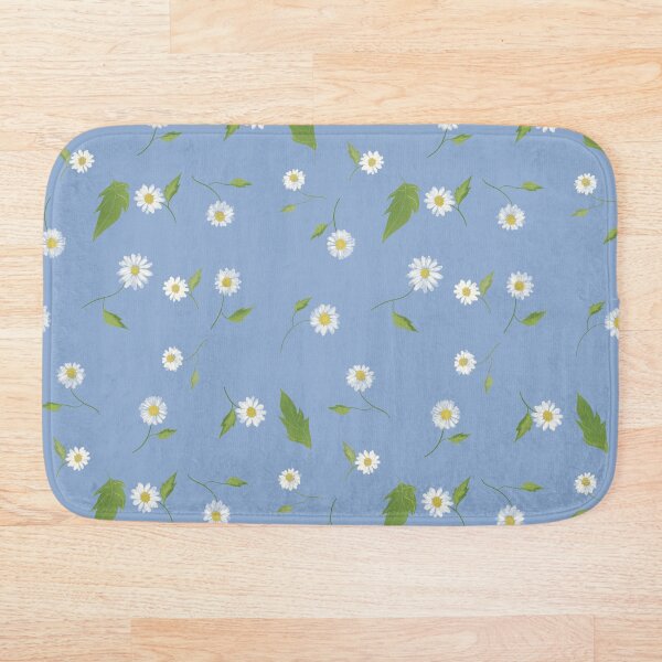 Item preview, White cute and simple flowers with a green leaves and blue background  designed and sold by DArtDByMariam.