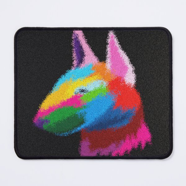 Aperçu de l'œuvre Tête de Bull Terrier colorée faite de petits cailloux créée et vendue par GinXArts.
