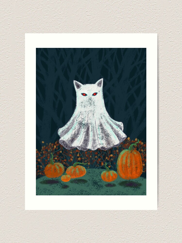 spooky ghost cat in a pumpkin patch art print for sale by spooky ghost cat in a pumpkin patch art print for sale by