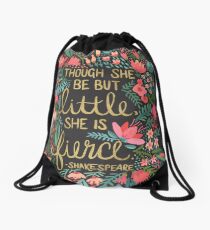 Little & Fierce on Charcoal Drawstring Bag