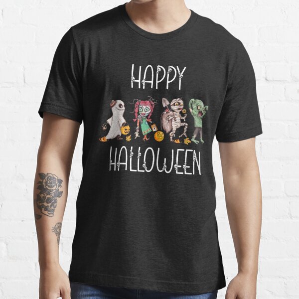 Halloween Building Brick Head Pumpkin Ghost Zombie Friends T-Shirt