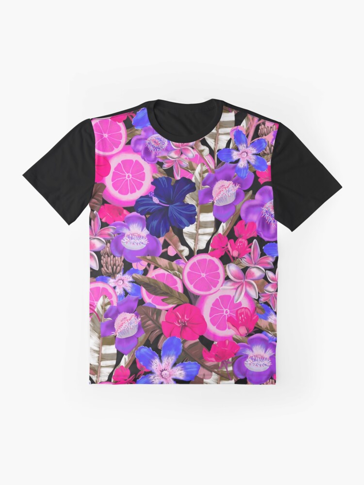 Alternate view of Flowers and Fruits Blue Graphic T-Shirt