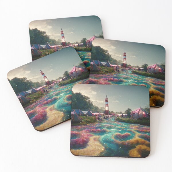 Item preview, Beautiful Festival Scene with River of Dreams running through colourful tents designed and sold by DistilledFuture.