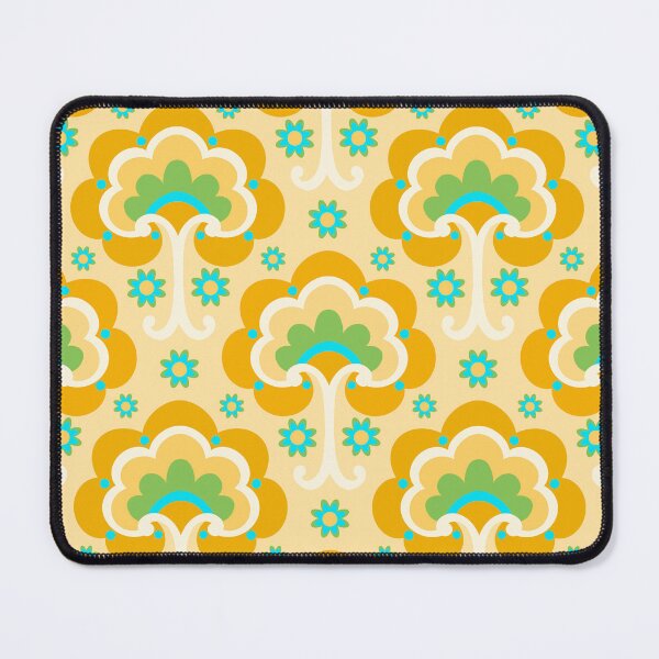 Item preview, 1970s Retro Floral Pattern Blue and Orange designed and sold by Julie Erin Designs.