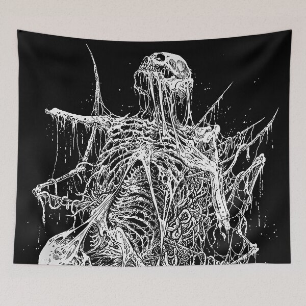 Item preview, Death Skeleton Monstrosity Skulls and Spiders black & white designed and sold by DRK7DSGN.