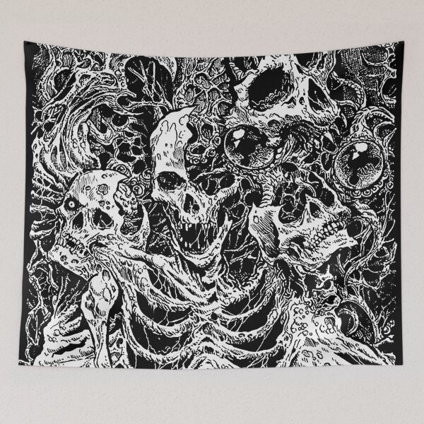 Item preview, Death Skeleton Horrendous Mass of Skulls black & white designed and sold by DRK7DSGN.