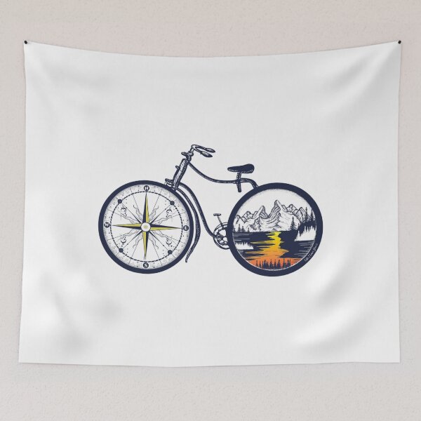 Item preview, Retro Bicycle with Compass and Mountains - Cycling designed and sold by silverconscienc.