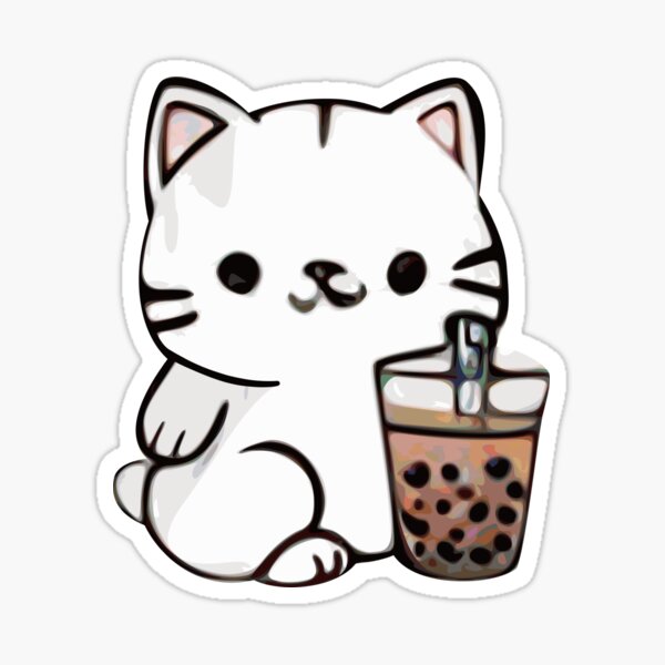 Item preview, Kawaii Cat Drinking Boba Tea designed and sold by Mayzidazy.